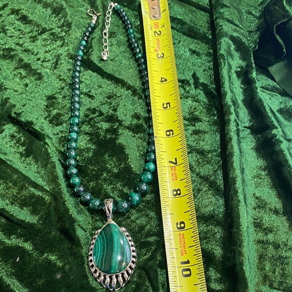 Malachite Beaded Necklace with Sterling Silver TesrdropPendant. - Picture 5 of 5